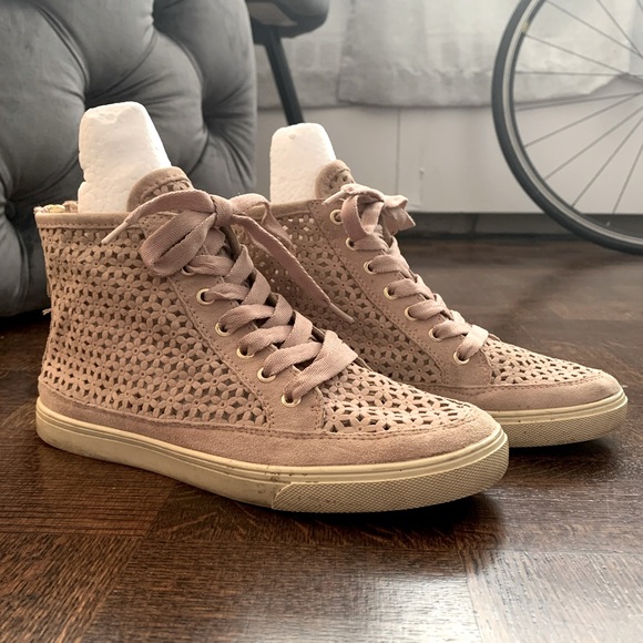 Blush coloured Lazer-cut suede “All-Star style” high top shoes - Picture 10 of 12